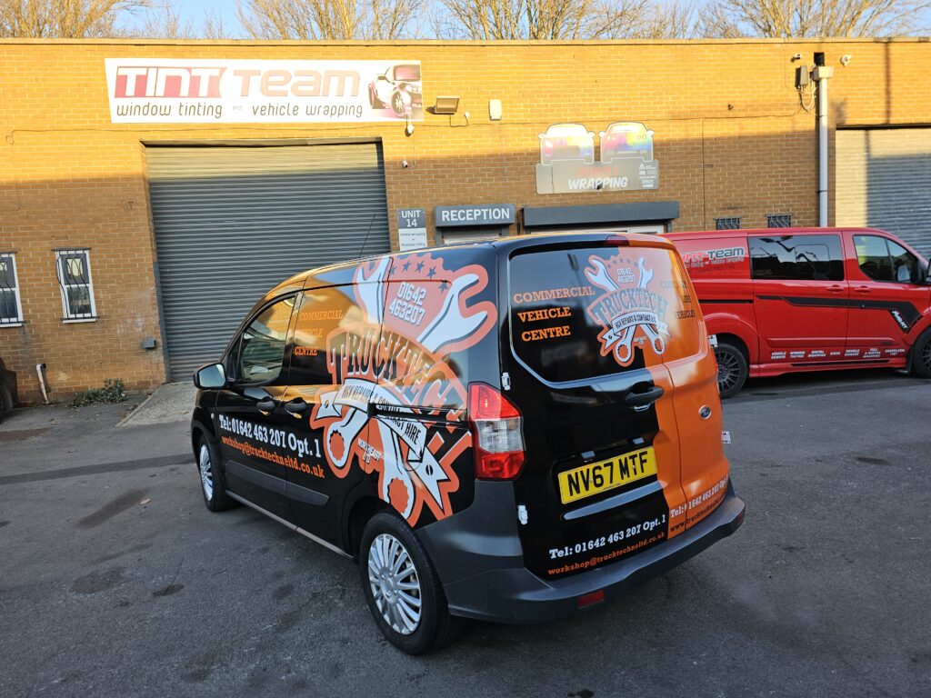 For van fully wrapped in two colours with digitally printed logo and graphic 
