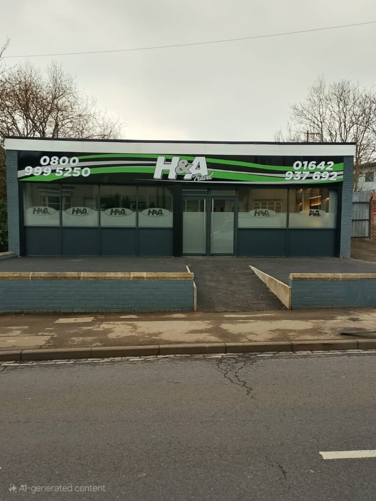 Professional office window signage with branding graphics installed in Middlesbrough. Clean and modern business sign solution.